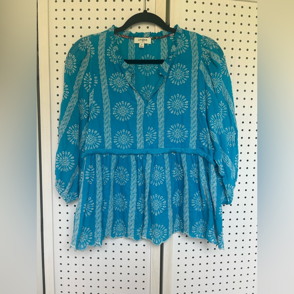 Umgee Teal Embroidered Peasant Tunic